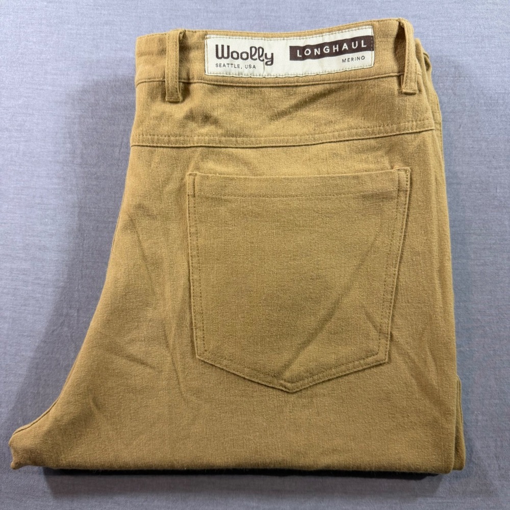 Woolly Longhaul Pants Mens 34x34 Gold Excellent Merino Wool Stretch 5-Pocket